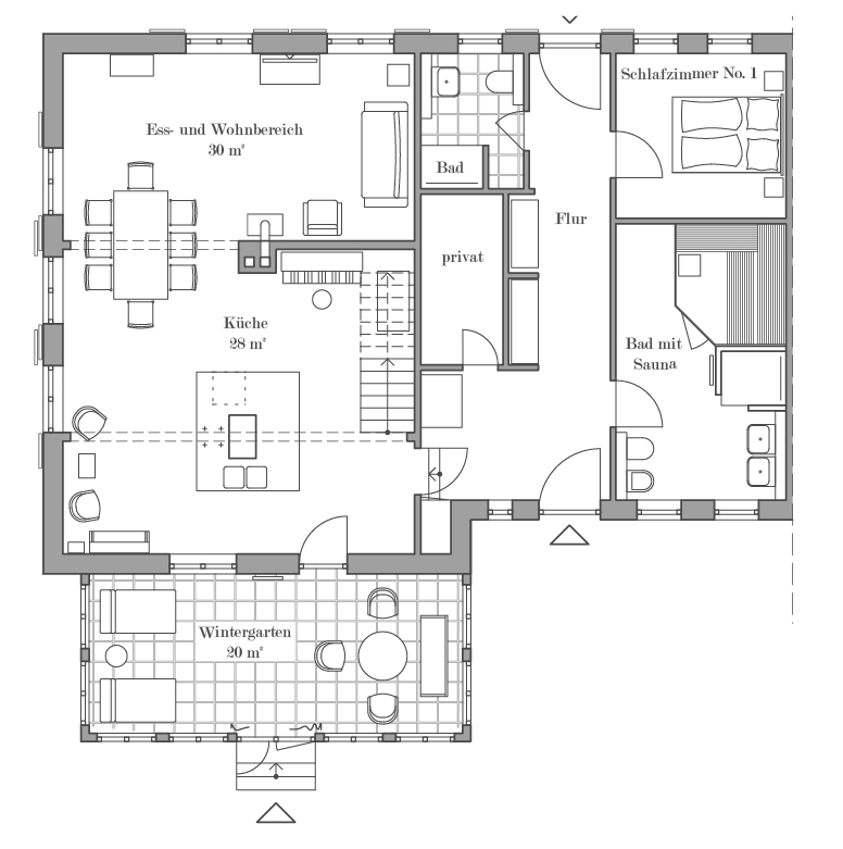 Grundriss Erdgeschoss, Ferienhaus Atelier