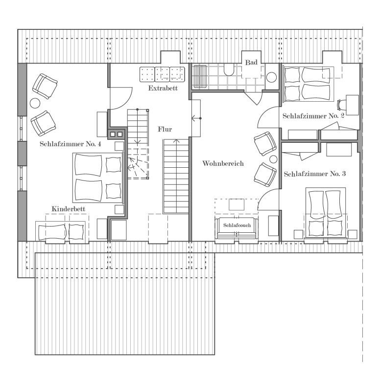 Grundriss Obergeschoss, Ferienhaus Atelier
