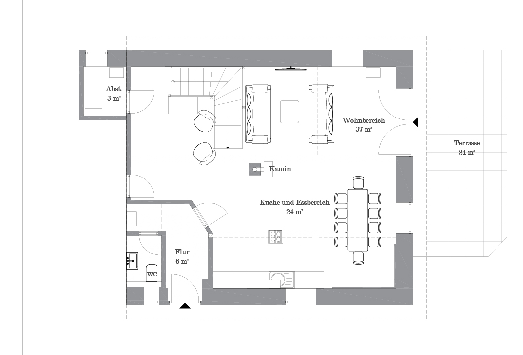 Grundriss Erdgeschoss, Ferienhaus Scheune